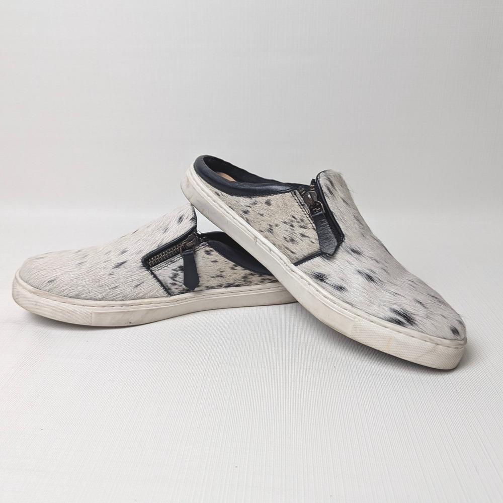 Myra Black White Cowhide Mule Sneakers Size 9 Spotted Hair On Hide Slip On Shoes